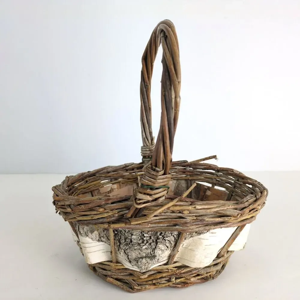 Vintage‎ White Birch Bark Lined Woven Willow Scandinavian-Style Foraging Basket